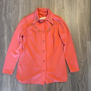 Vintage 1970s Studded Coral Button-Up Shirt